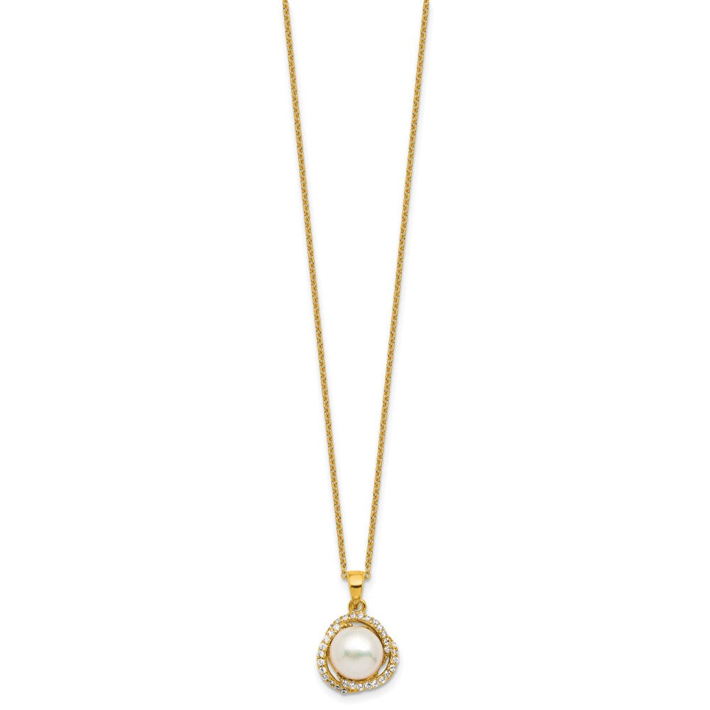Sterling Silver Cheryl M Gold-Plated Fwc Pearl & CZ 16in W/ 2in Ext Necklace