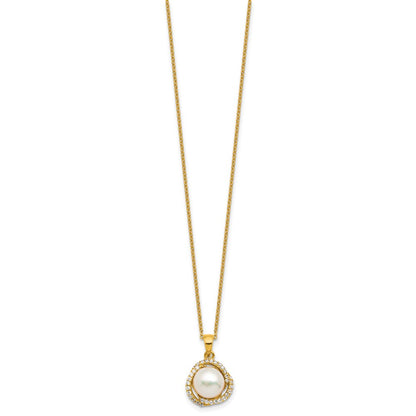 Sterling Silver Cheryl M Gold-Plated Fwc Pearl & CZ 16in W/ 2in Ext Necklace
