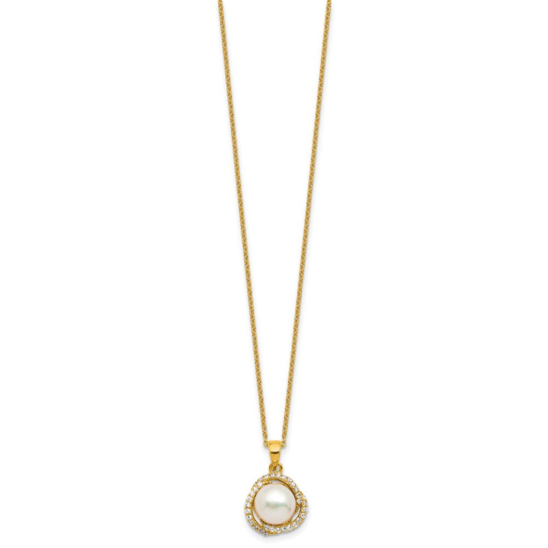 Sterling Silver Cheryl M Gold-Plated Fwc Pearl & CZ 16in W/ 2in Ext Necklace