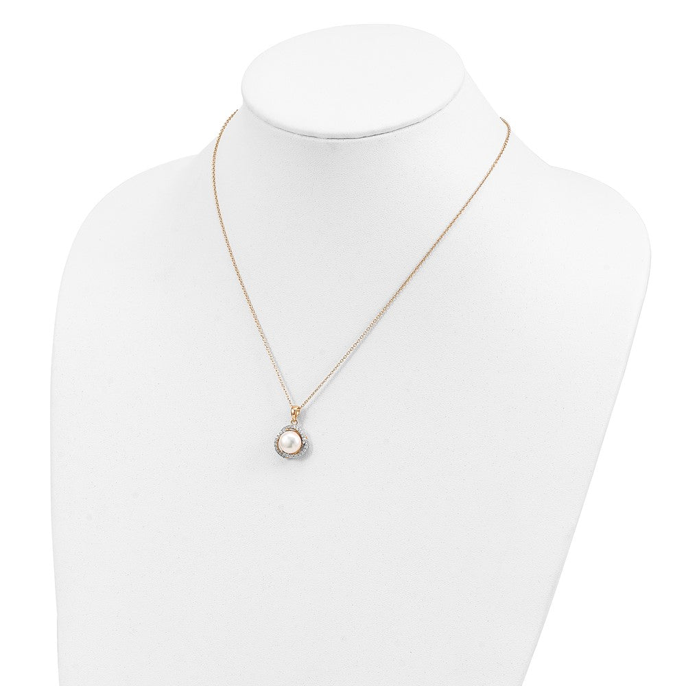 Sterling Silver Cheryl M Gold-Plated Fwc Pearl & CZ 16in W/ 2in Ext Necklace