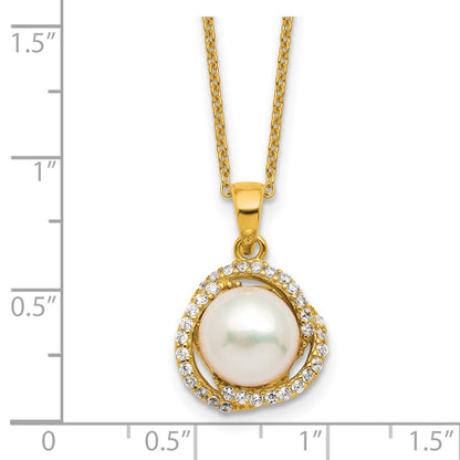Sterling Silver Cheryl M Gold-Plated Fwc Pearl & CZ 16in W/ 2in Ext Necklace