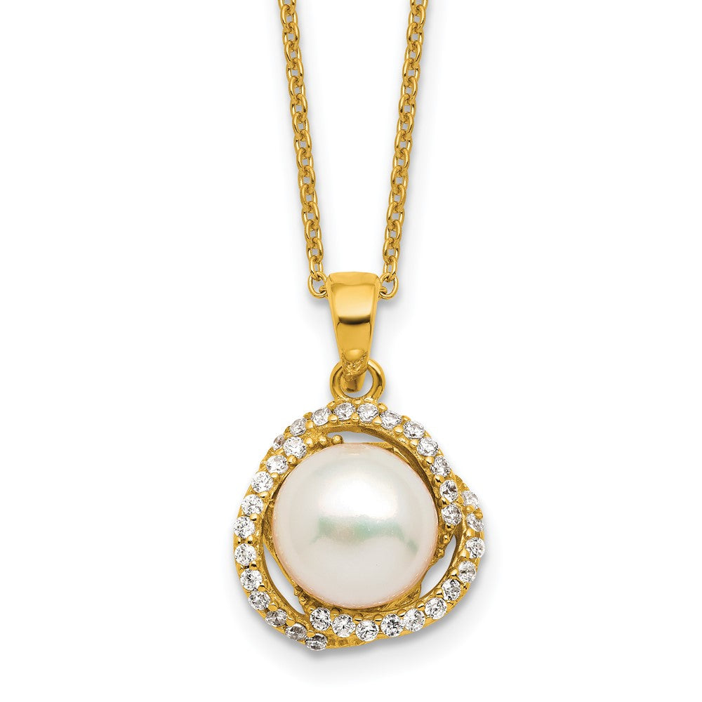 Sterling Silver Cheryl M Gold-Plated Fwc Pearl & CZ 16in W/ 2in Ext Necklace