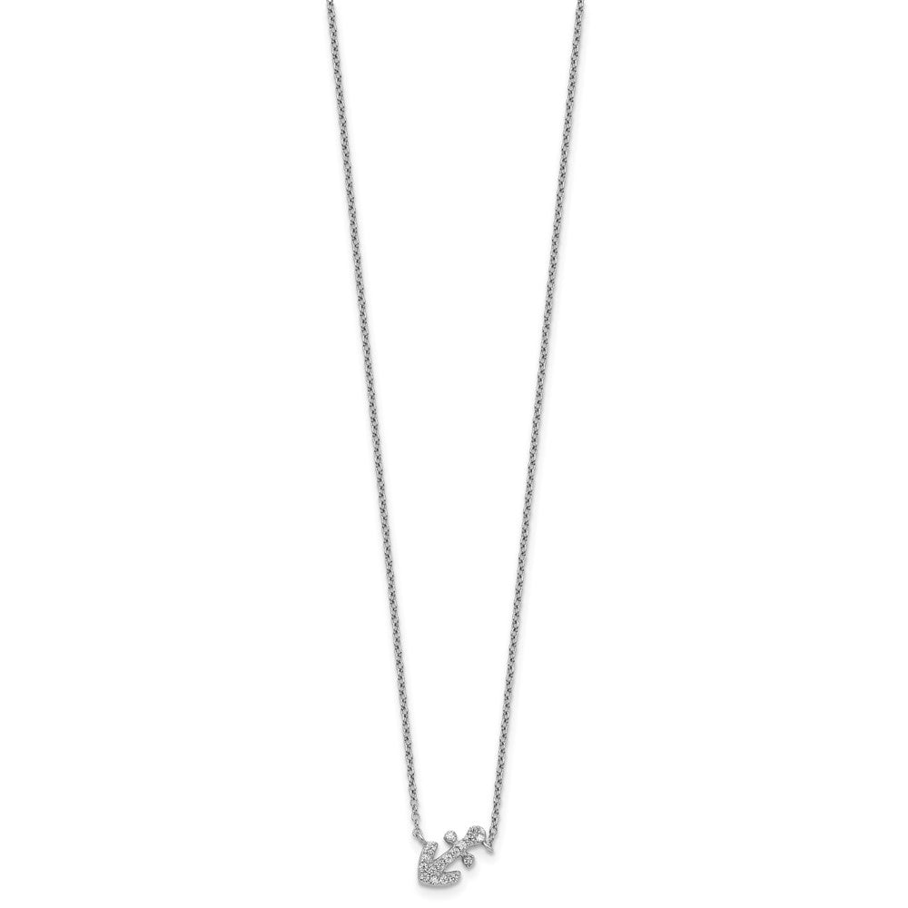 Sterling Silver Cheryl M Rhodium-Plated CZ Anchor 16in W/ 2in Ext Necklace