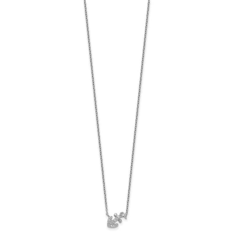 Sterling Silver Cheryl M Rhodium-Plated CZ Anchor 16in W/ 2in Ext Necklace