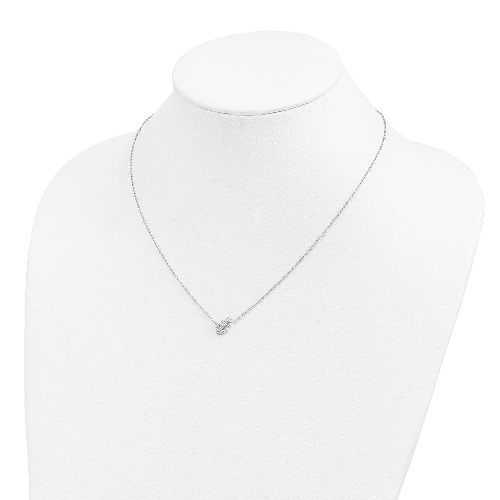 Sterling Silver Cheryl M Rhodium-Plated CZ Anchor 16in W/ 2in Ext Necklace