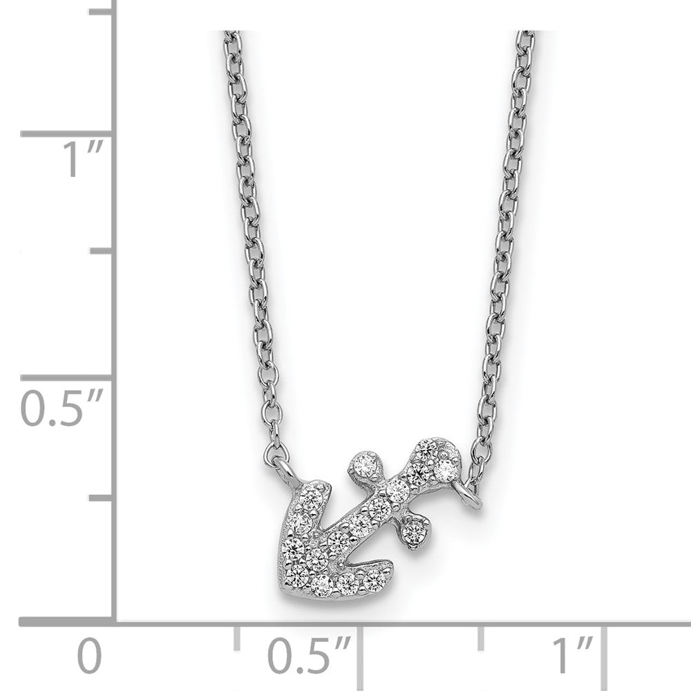 Sterling Silver Cheryl M Rhodium-Plated CZ Anchor 16in W/ 2in Ext Necklace