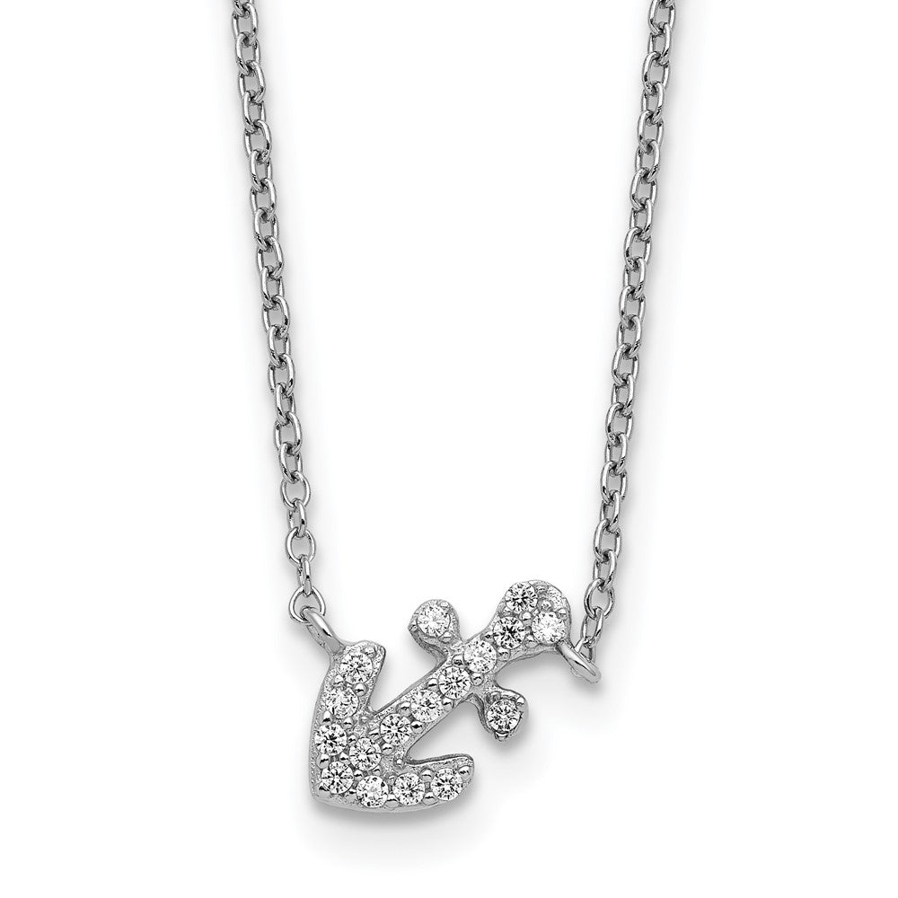 Sterling Silver Cheryl M Rhodium-Plated CZ Anchor 16in W/ 2in Ext Necklace