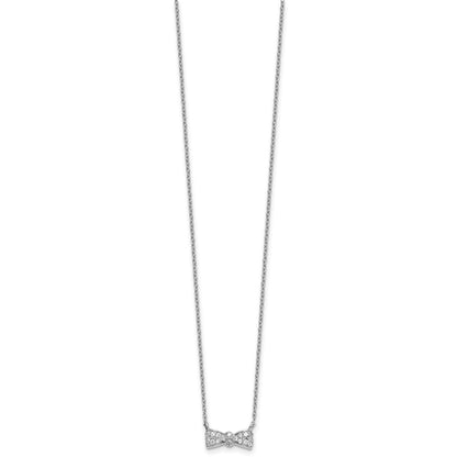 Sterling Silver Cheryl M Rhodium Plated CZ Bow 16in W/ 2in Ext Necklace