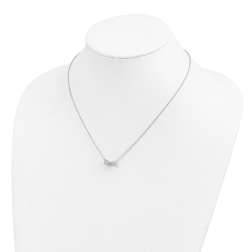 Sterling Silver Cheryl M Rhodium Plated CZ Bow 16in W/ 2in Ext Necklace
