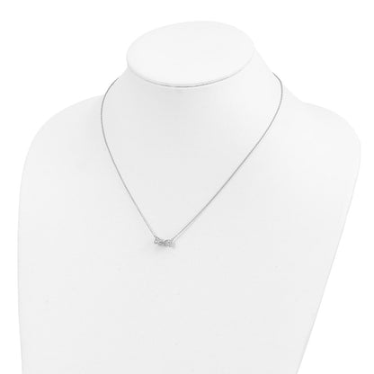Sterling Silver Cheryl M Rhodium Plated CZ Bow 16in W/ 2in Ext Necklace