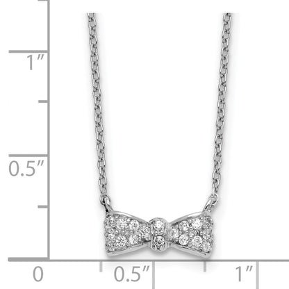 Sterling Silver Cheryl M Rhodium Plated CZ Bow 16in W/ 2in Ext Necklace