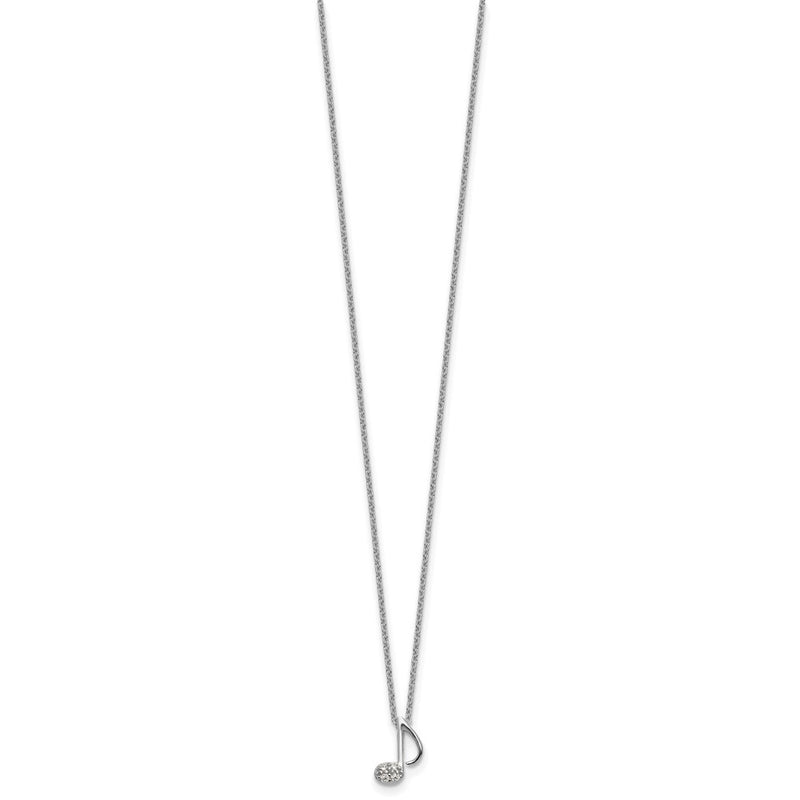 Sterling Silver Cheryl M Rhodium Plated CZ Music Note 16in w/2in Ext Necklace