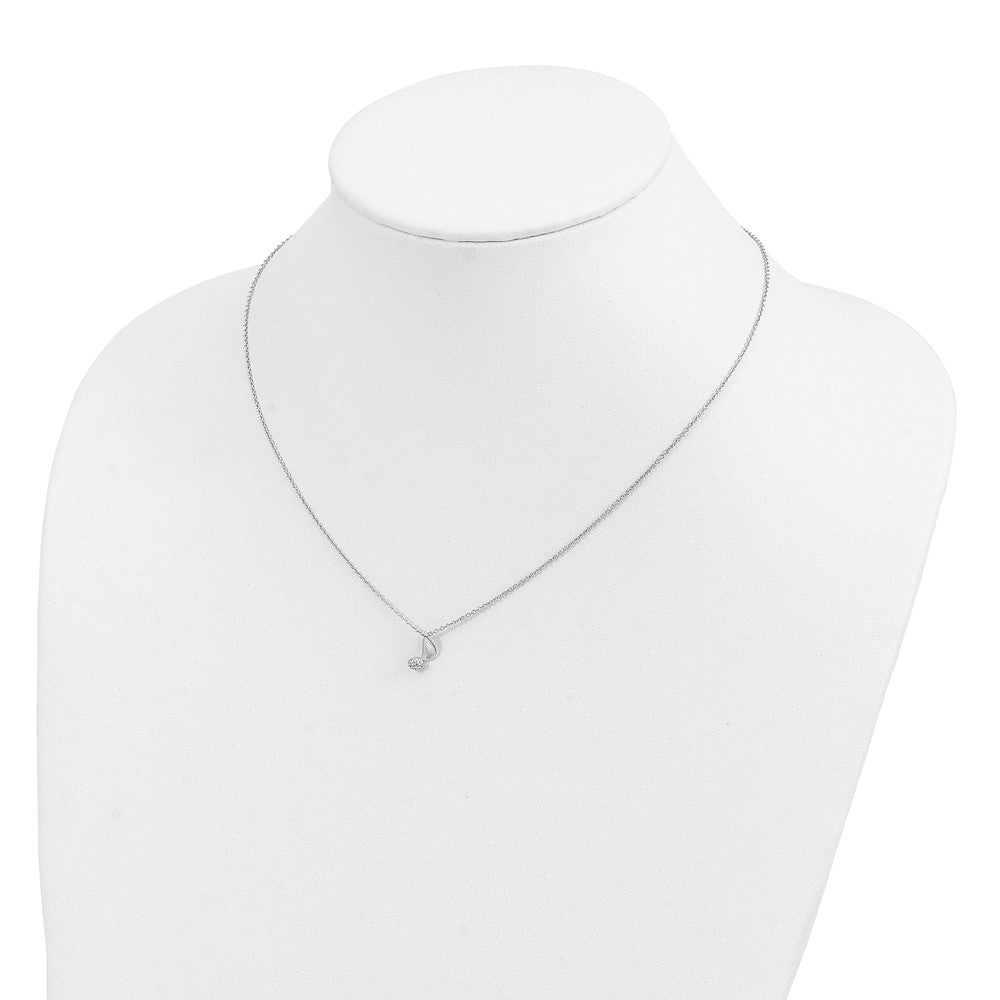 Sterling Silver Cheryl M Rhodium Plated CZ Music Note 16in w/2in Ext Necklace