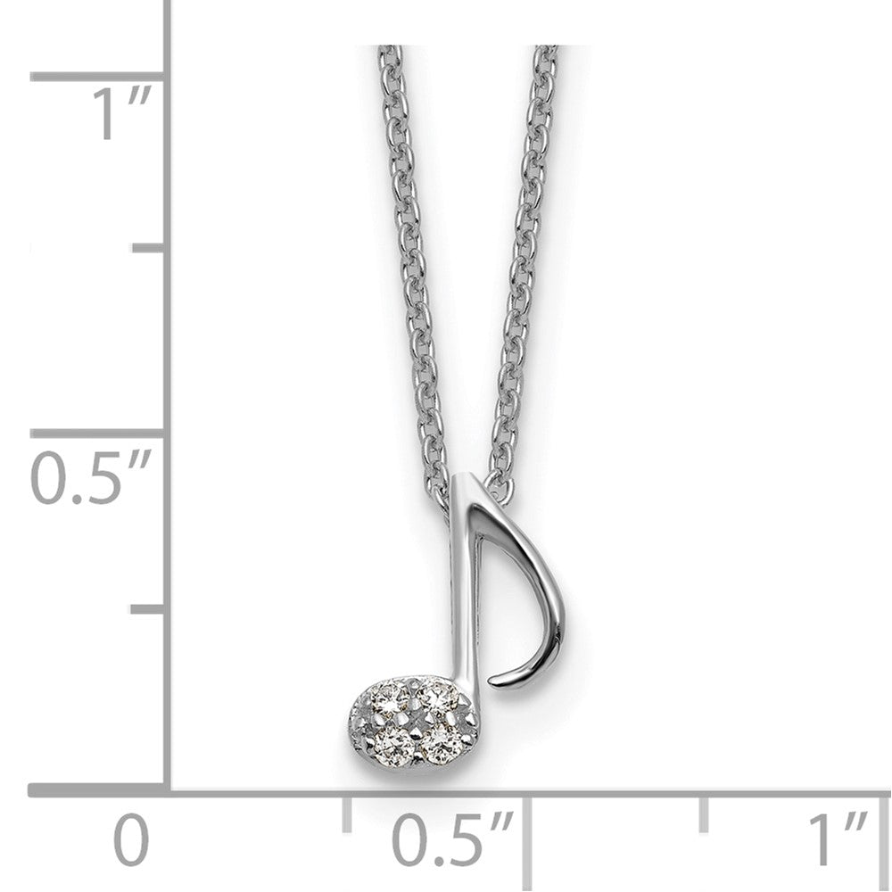 Sterling Silver Cheryl M Rhodium Plated CZ Music Note 16in w/2in Ext Necklace