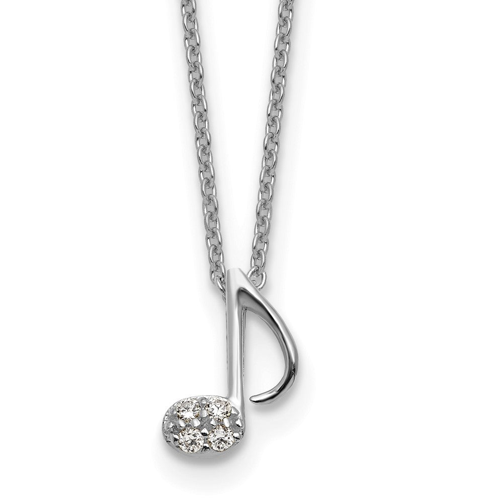 Sterling Silver Cheryl M Rhodium Plated CZ Music Note 16in w/2in Ext Necklace