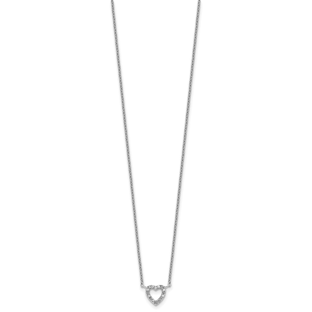 Sterling Silver Cheryl M Rhodium Plated CZ Open Heart 16in W/ 2in Ext Necklace