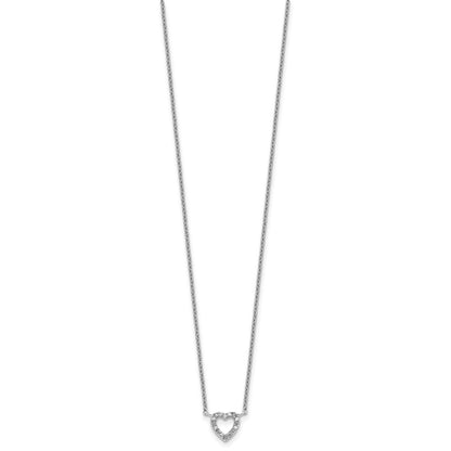 Sterling Silver Cheryl M Rhodium Plated CZ Open Heart 16in W/ 2in Ext Necklace