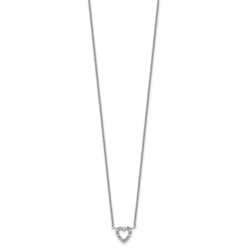 Sterling Silver Cheryl M Rhodium Plated CZ Open Heart 16in W/ 2in Ext Necklace