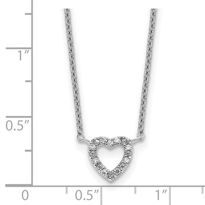 Sterling Silver Cheryl M Rhodium Plated CZ Open Heart 16in W/ 2in Ext Necklace