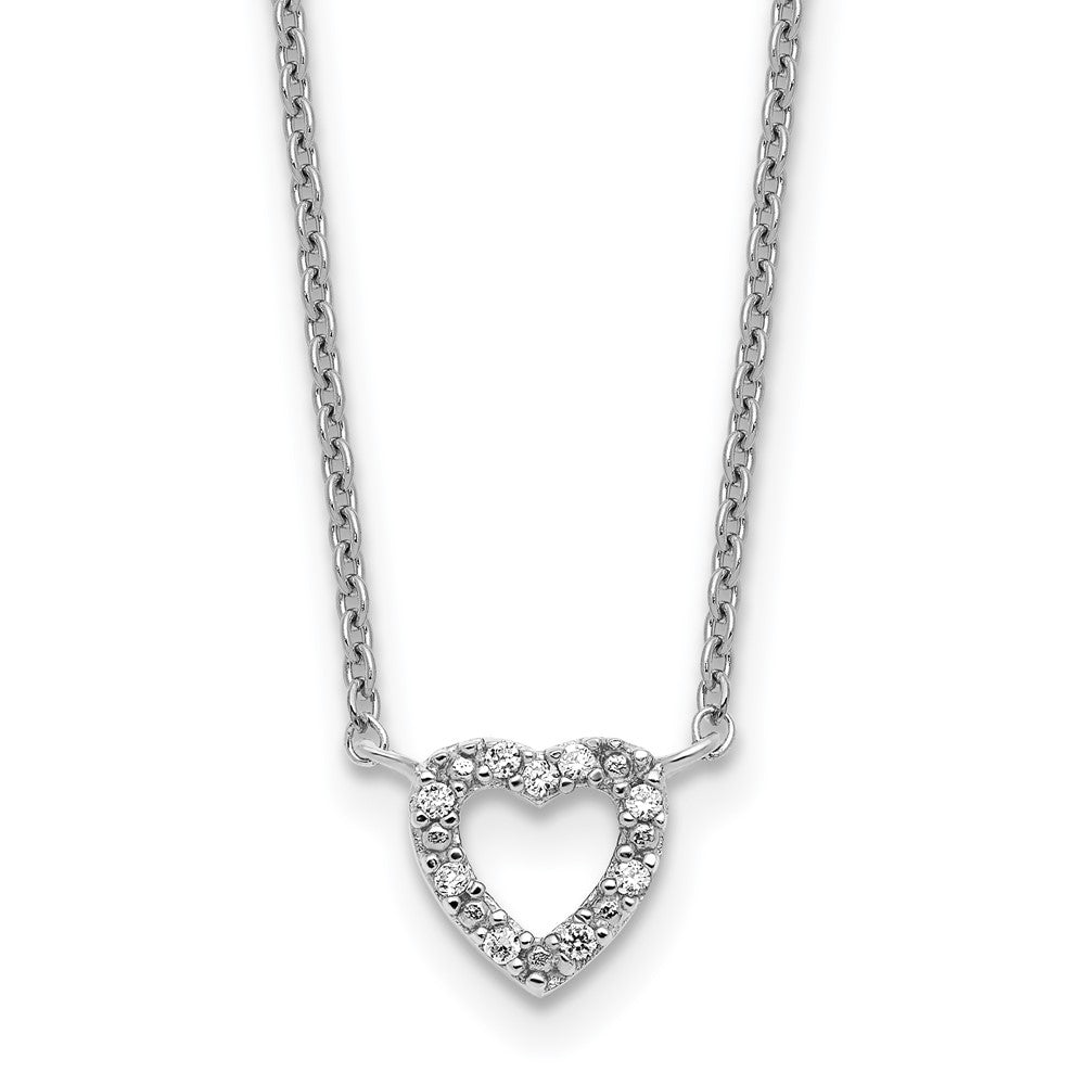 Sterling Silver Cheryl M Rhodium Plated CZ Open Heart 16in W/ 2in Ext Necklace