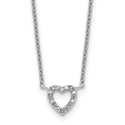 Sterling Silver Cheryl M Rhodium Plated CZ Open Heart 16in W/ 2in Ext Necklace
