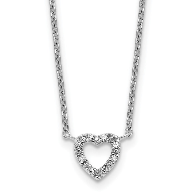 Sterling Silver Cheryl M Rhodium Plated CZ Open Heart 16in W/ 2in Ext Necklace