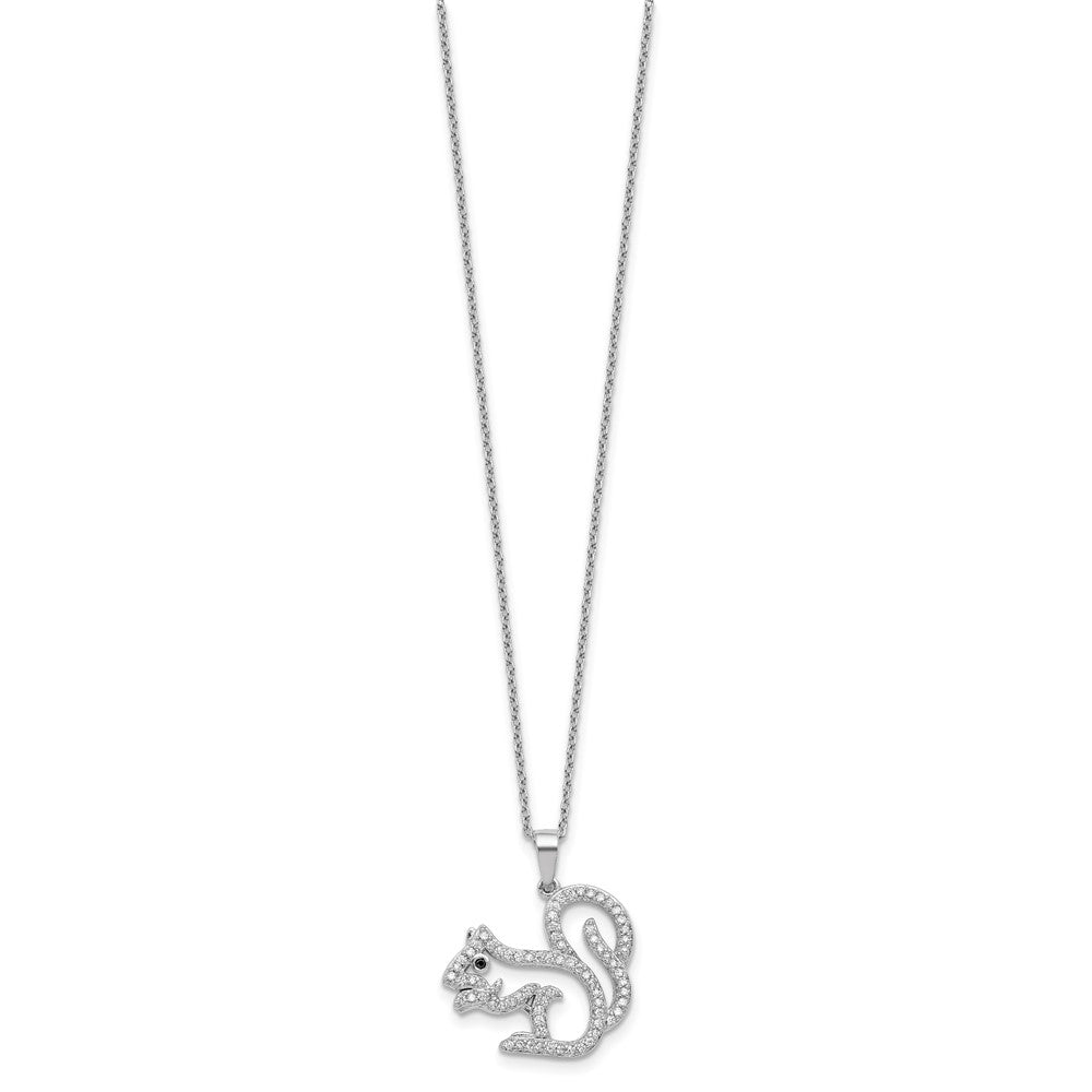 Sterling Silver Cheryl M Rh-Pltd Blk/white CZ Squirrel 16in w/2in Ext Necklace