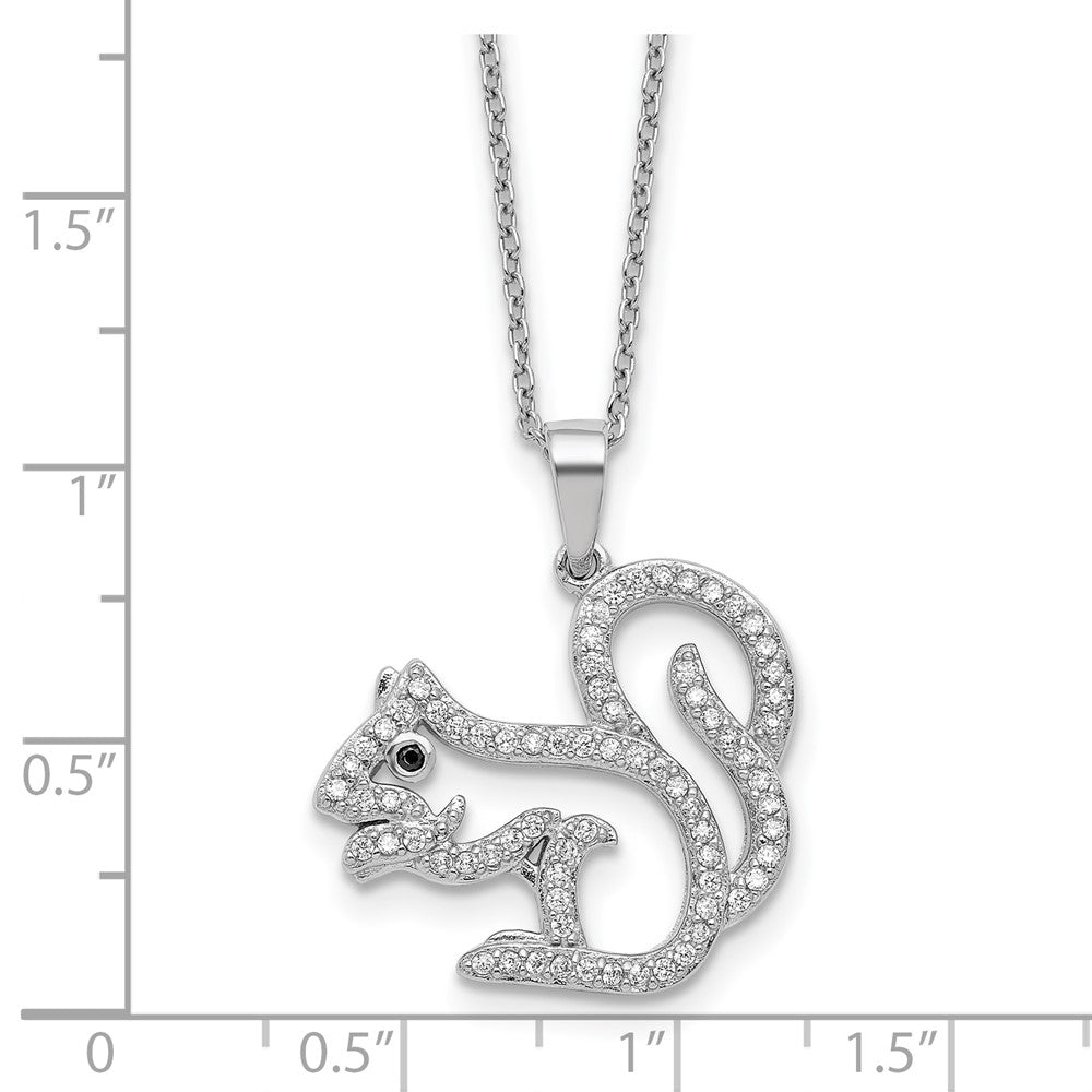 Sterling Silver Cheryl M Rh-Pltd Blk/white CZ Squirrel 16in w/2in Ext Necklace