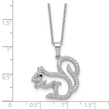 Sterling Silver Cheryl M Rh-Pltd Blk/white CZ Squirrel 16in w/2in Ext Necklace