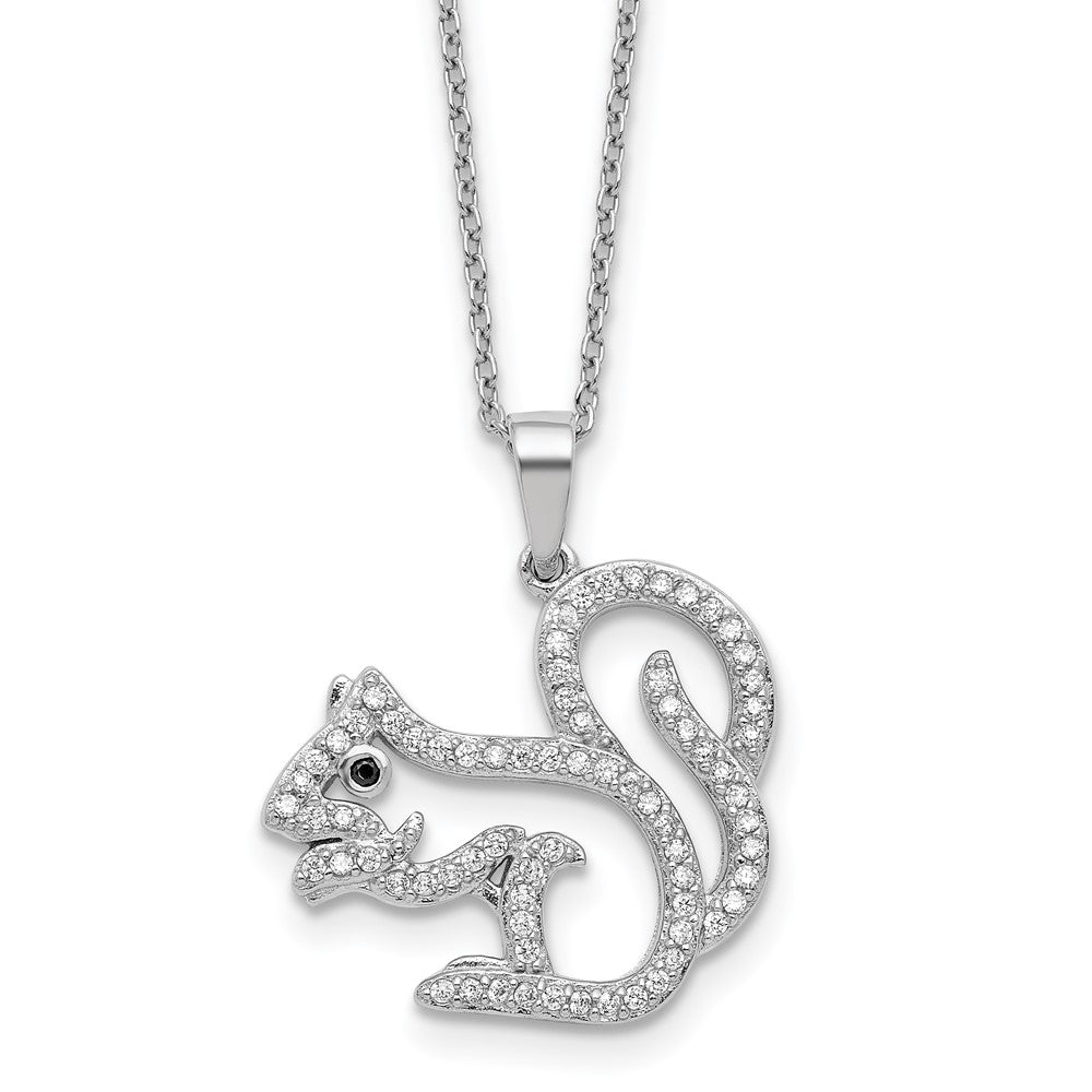 Sterling Silver Cheryl M Rh-Pltd Blk/white CZ Squirrel 16in w/2in Ext Necklace