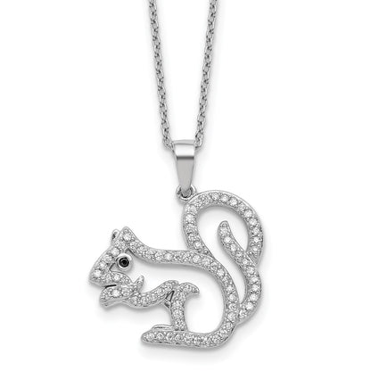 Sterling Silver Cheryl M Rh-Pltd Blk/white CZ Squirrel 16in w/2in Ext Necklace