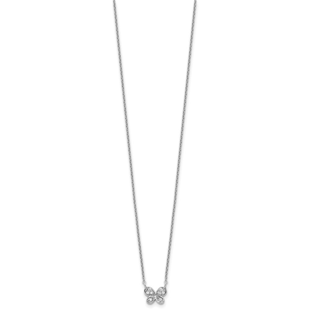 Sterling Silver Cheryl M Rhodium-Plated CZ Butterfly 16in W/ 2in Ext Necklace