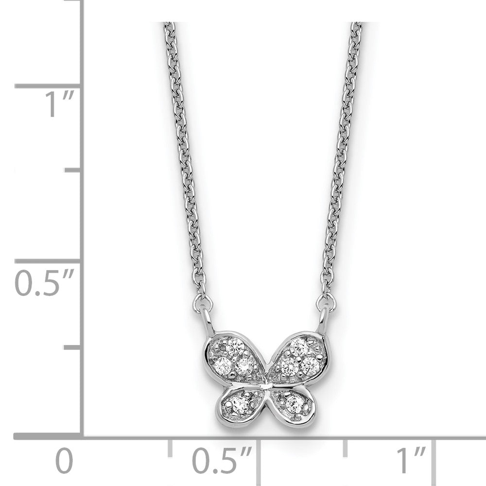 Sterling Silver Cheryl M Rhodium-Plated CZ Butterfly 16in W/ 2in Ext Necklace
