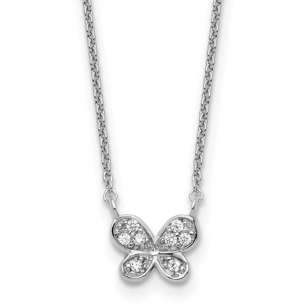 Sterling Silver Cheryl M Rhodium-Plated CZ Butterfly 16in W/ 2in Ext Necklace