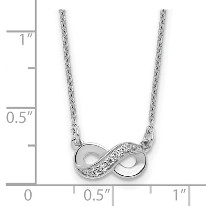 Sterling Silver Cheryl M Rhodium Plated Polished CZ Infinity 16in W/ 2in Ext Necklace