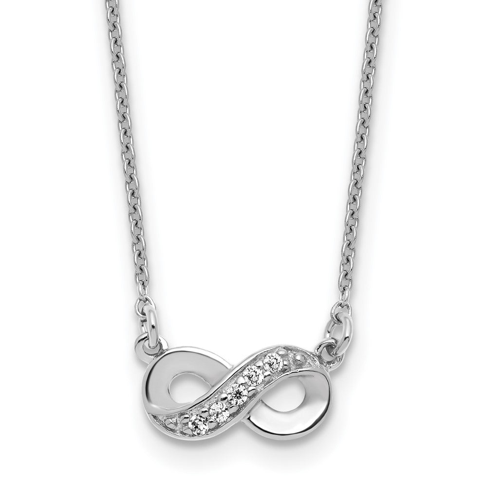 Sterling Silver Cheryl M Rhodium Plated Polished CZ Infinity 16in W/ 2in Ext Necklace