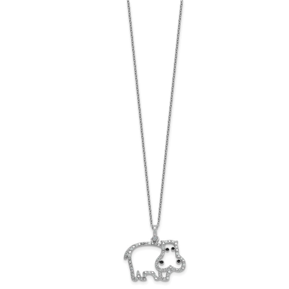 Sterling Silver Cheryl M Rhodium Plated Enamel CZ Hippo 16in w/2in Ext Necklace
