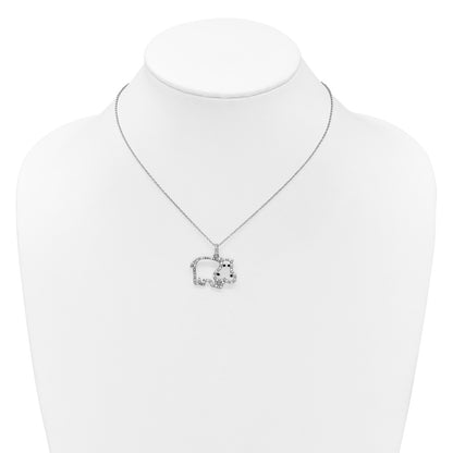 Sterling Silver Cheryl M Rhodium Plated Enamel CZ Hippo 16in w/2in Ext Necklace