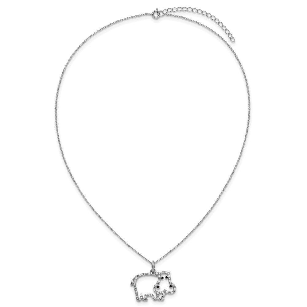 Sterling Silver Cheryl M Rhodium Plated Enamel CZ Hippo 16in w/2in Ext Necklace