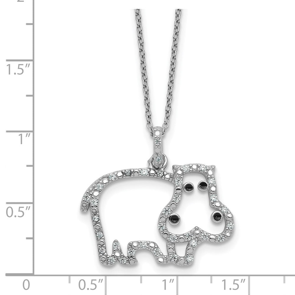 Sterling Silver Cheryl M Rhodium Plated Enamel CZ Hippo 16in w/2in Ext Necklace