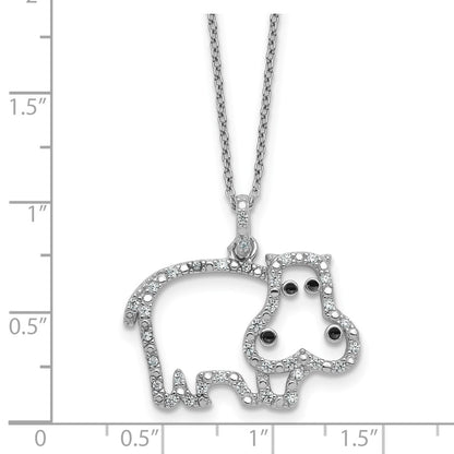 Sterling Silver Cheryl M Rhodium Plated Enamel CZ Hippo 16in w/2in Ext Necklace