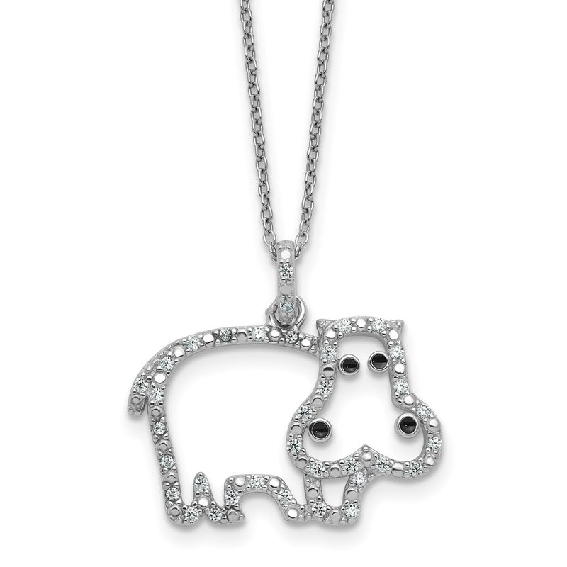 Sterling Silver Cheryl M Rhodium Plated Enamel CZ Hippo 16in w/2in Ext Necklace