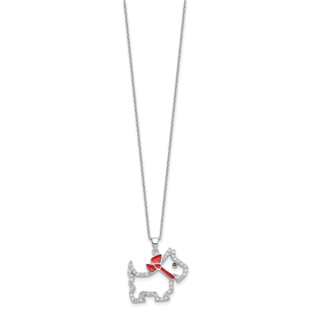 Sterling Silver Cheryl M Rh-Pltd Enamel Blk/wht CZ Dog 16in w/2in Ext Necklace
