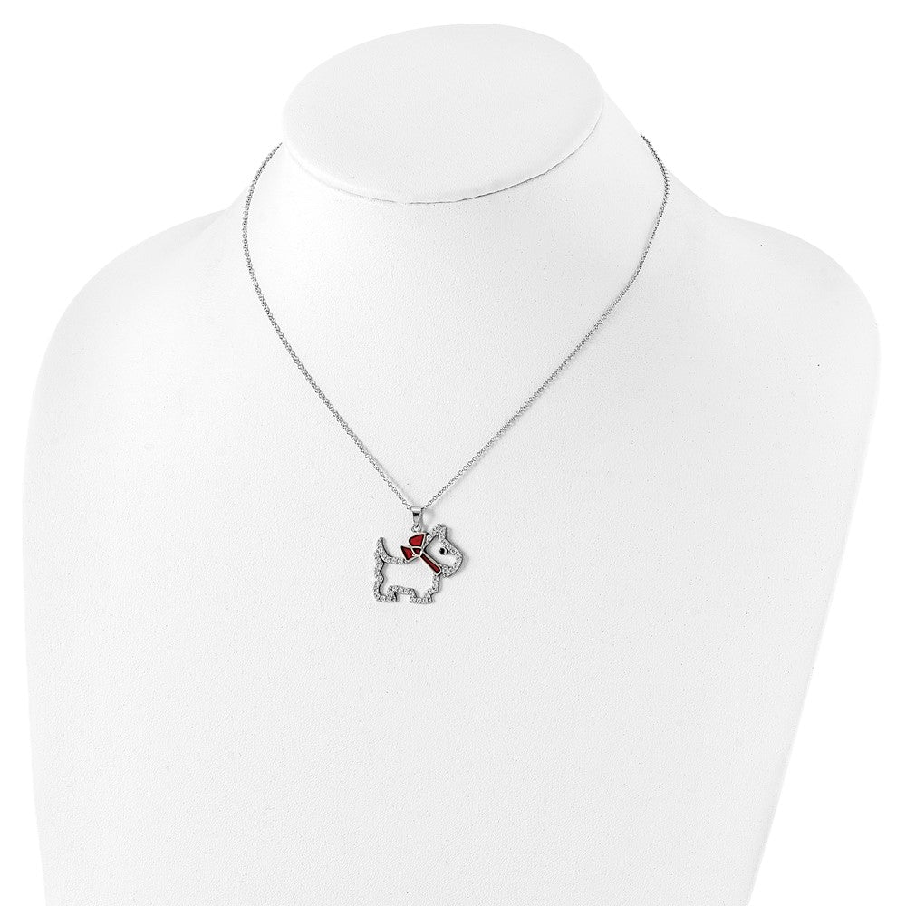 Sterling Silver Cheryl M Rh-Pltd Enamel Blk/wht CZ Dog 16in w/2in Ext Necklace