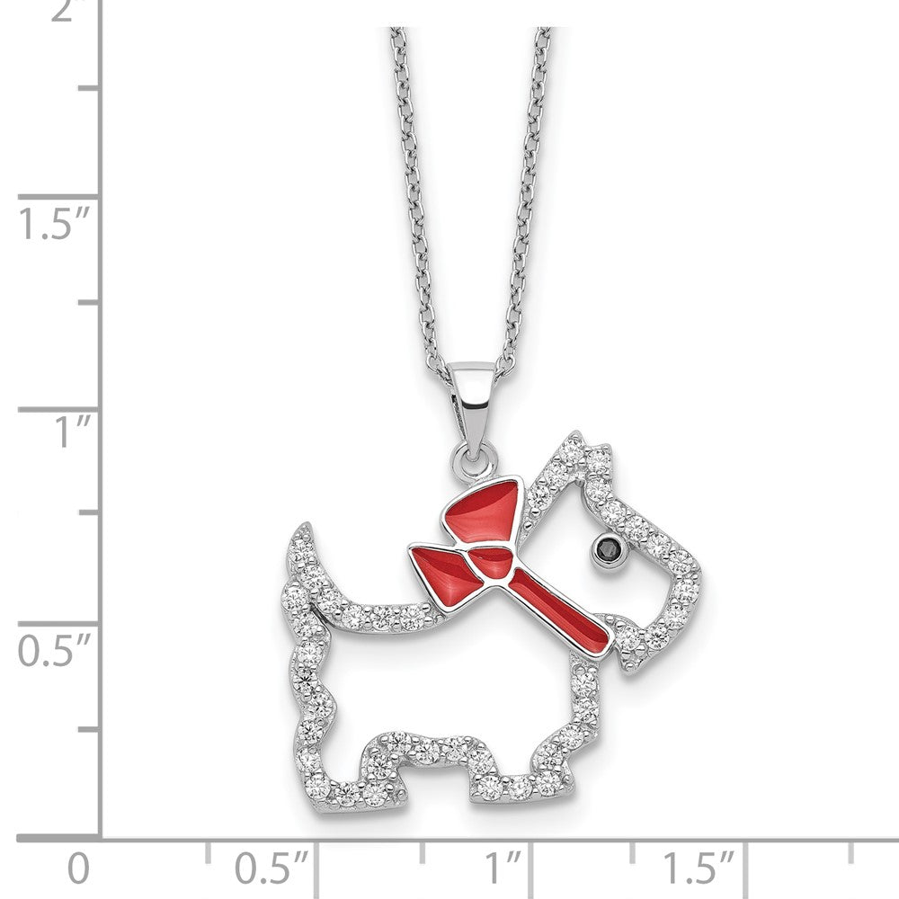 Sterling Silver Cheryl M Rh-Pltd Enamel Blk/wht CZ Dog 16in w/2in Ext Necklace
