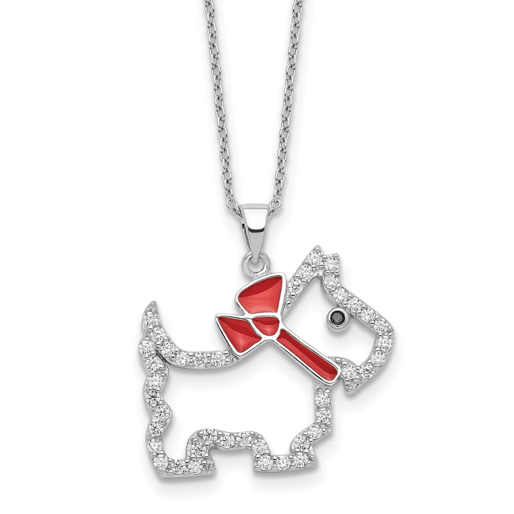 Sterling Silver Cheryl M Rh-Pltd Enamel Blk/wht CZ Dog 16in w/2in Ext Necklace