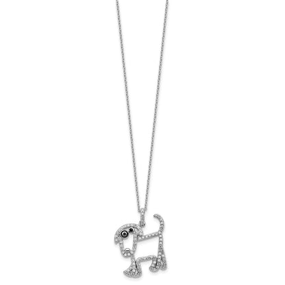 Sterling Silver Cheryl M Rh-Pltd Enamel Blk/wht CZ Dog 16in w/2in Ext Necklace