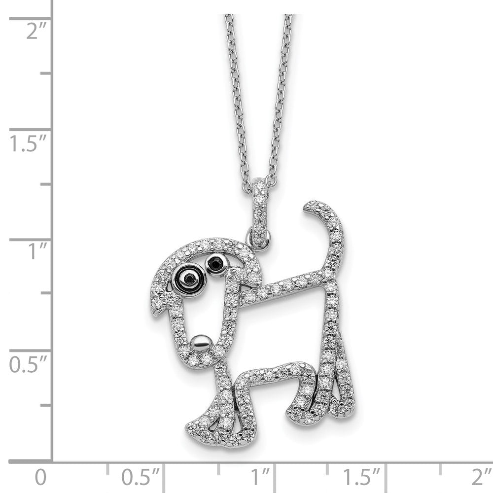 Sterling Silver Cheryl M Rh-Pltd Enamel Blk/wht CZ Dog 16in w/2in Ext Necklace