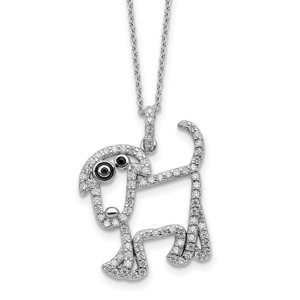 Sterling Silver Cheryl M Rh-Pltd Enamel Blk/wht CZ Dog 16in w/2in Ext Necklace