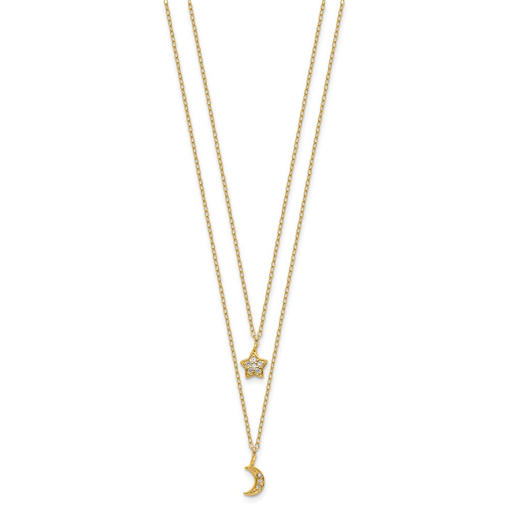 Sterling Silver Cheryl M Gold-Plated 2-Strand CZ Moon/star W/ 2in Ext Necklace